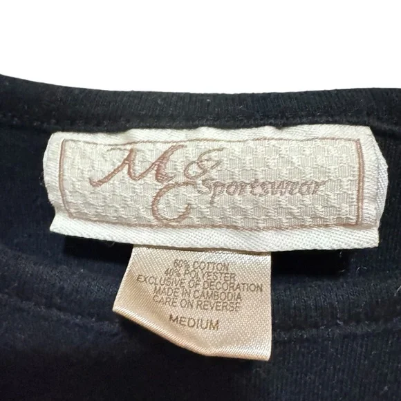 M&C Sportswear - Black Holiday Christmas Ornaments Embroidery- Size M - Picture 3 of 6